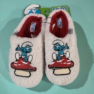 Smurf Unisex Kids Plush Slippers White Size 4 X-Large New With Tags